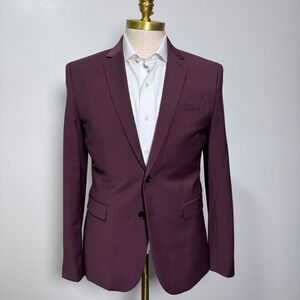 Express Blazer Mens 40S Burgundy Solid Extra Slim Fit Two Button Sport Coat